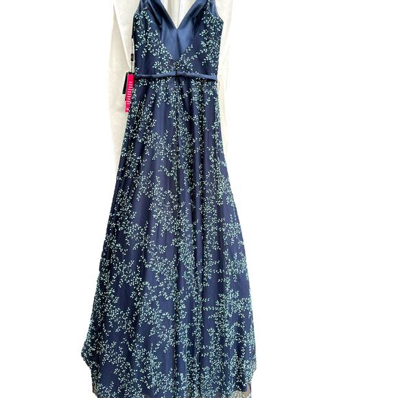 Terani Couture Glamour Deep-V Back Gown w/ Beading | sz 0 | Navy Teal | NEW! - Picture 5 of 10
